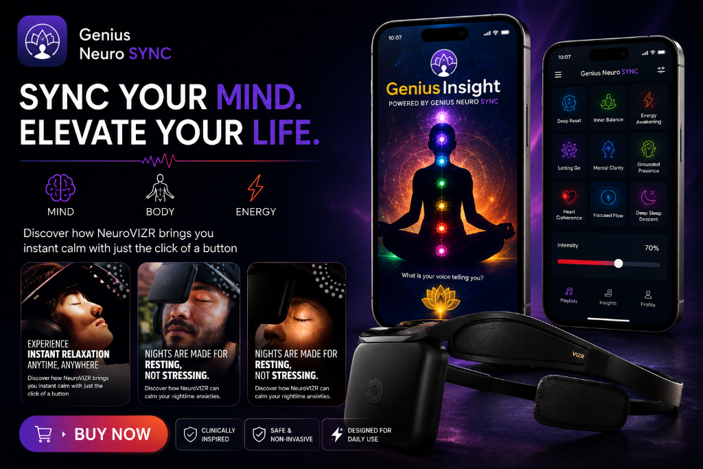 Genius NeuroSync NeuroVIZR personalized light and sound wellness technology hero banner