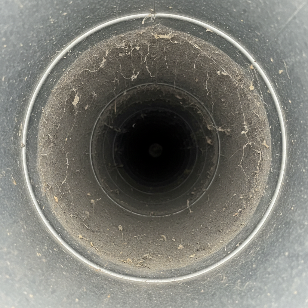 Air duct before cleaning, full of dust
