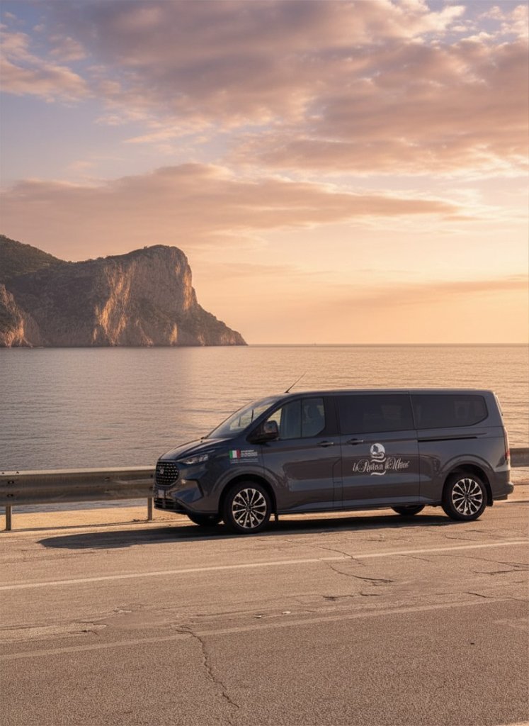 Ford Tourneo Custom su una strada panoramica al tramonto