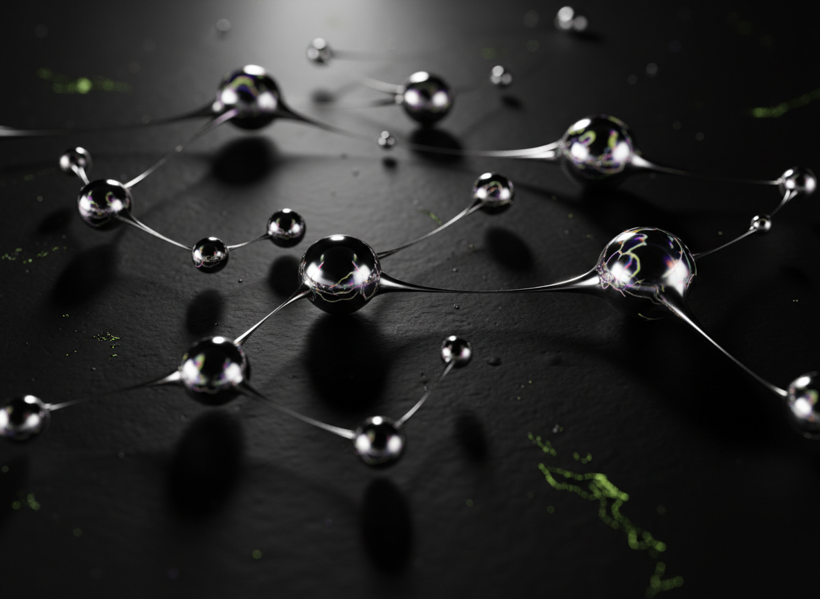 Abstract liquid metal bridges representing interconnected business challenges