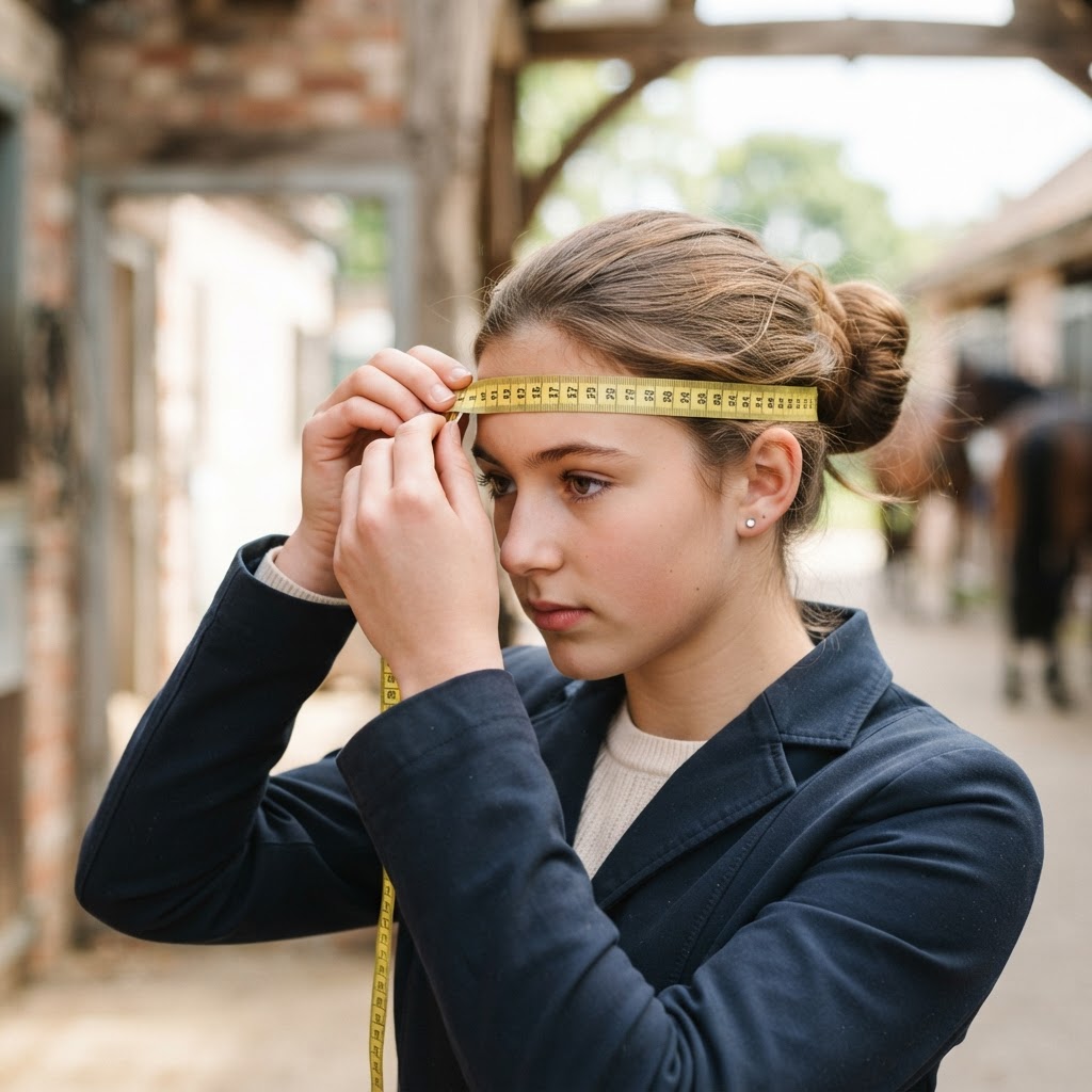 How to measure your head for a Samshield helmet with a soft tape measure above the eyebrows