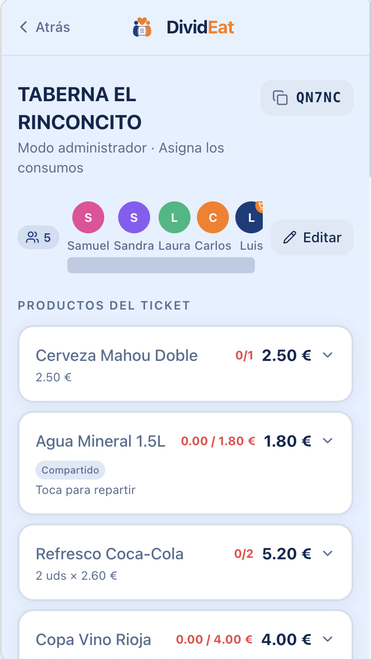 DividEat — Asigna los consumos