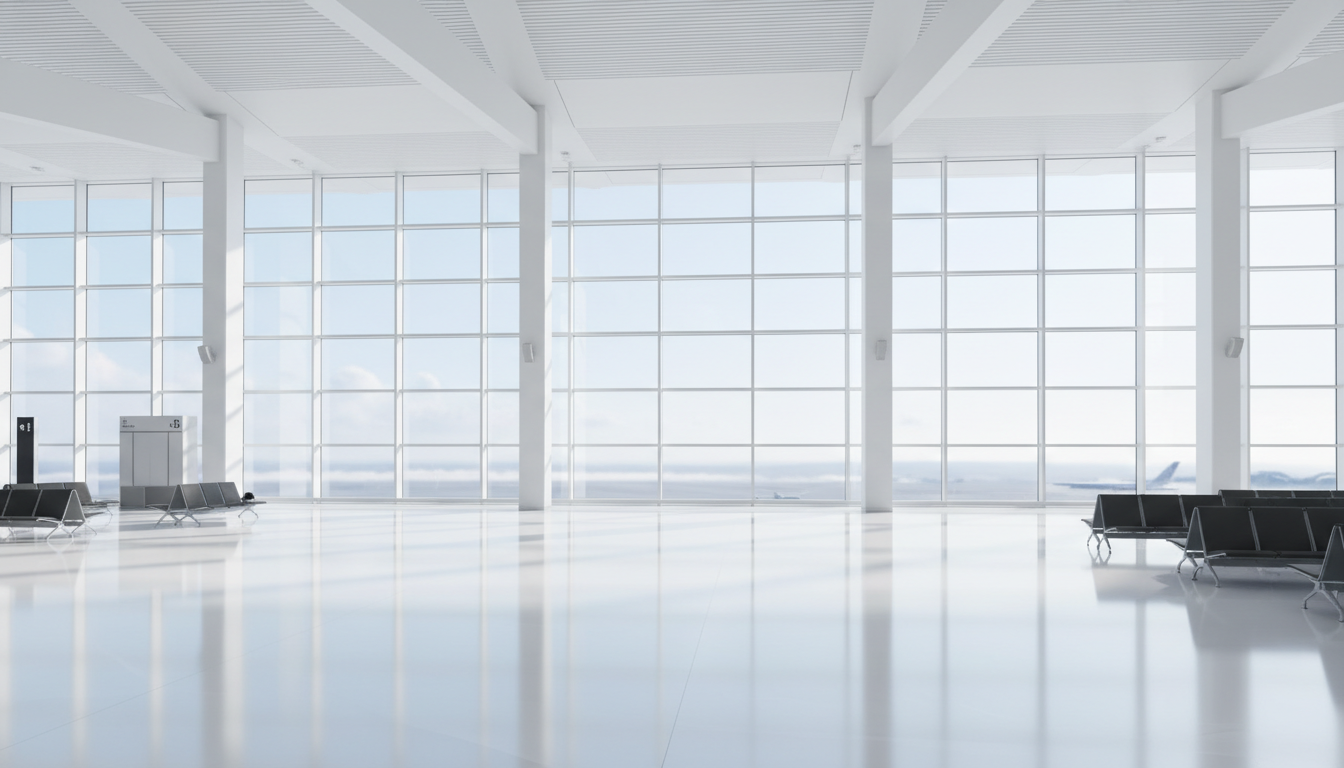 Modern airport terminal with clean lines and natural light