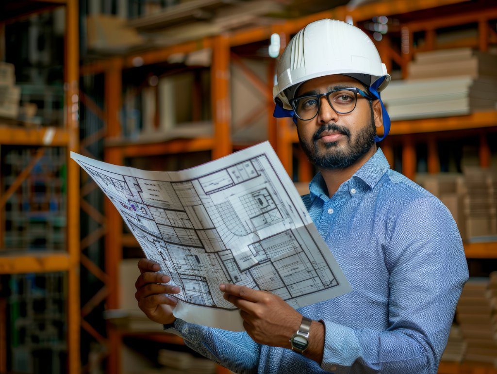 Engineer with blueprints