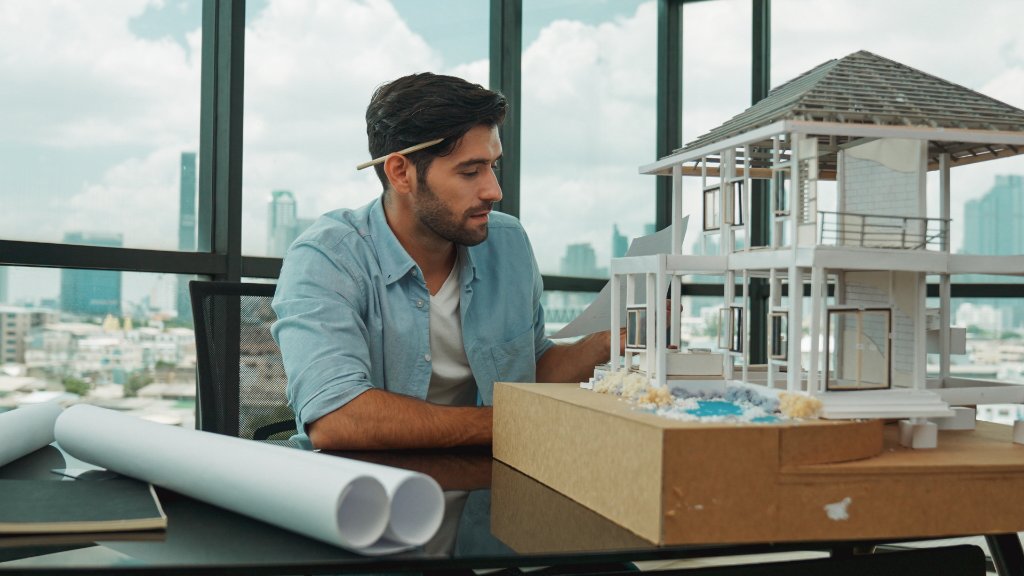 Verified architect reviewing a detailed house model