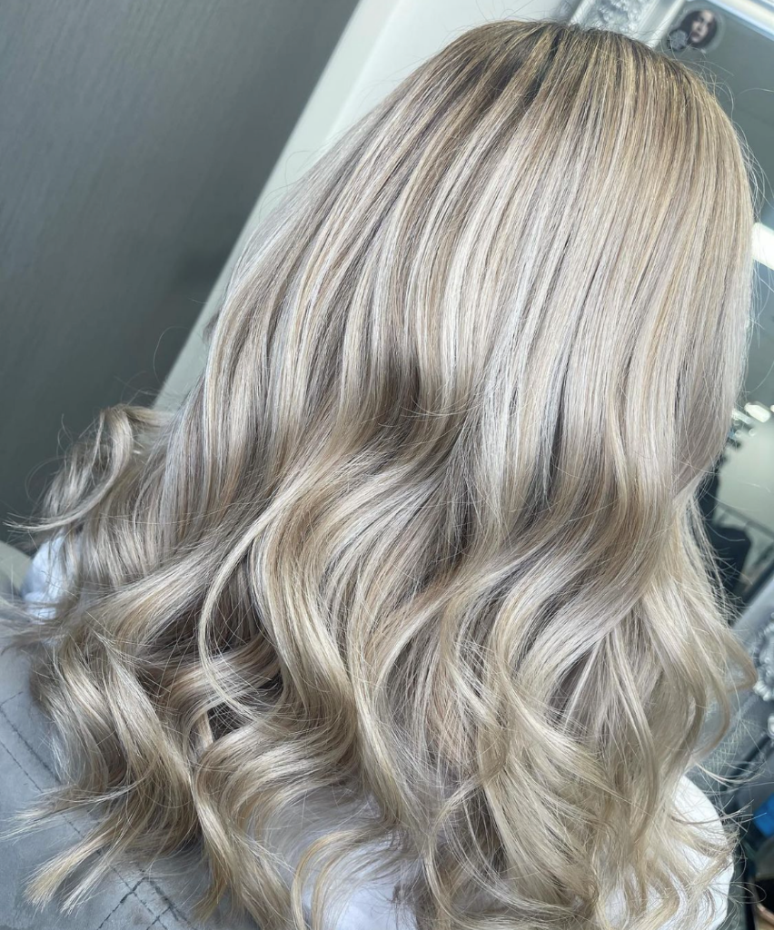 Blonde balayage hair from behind