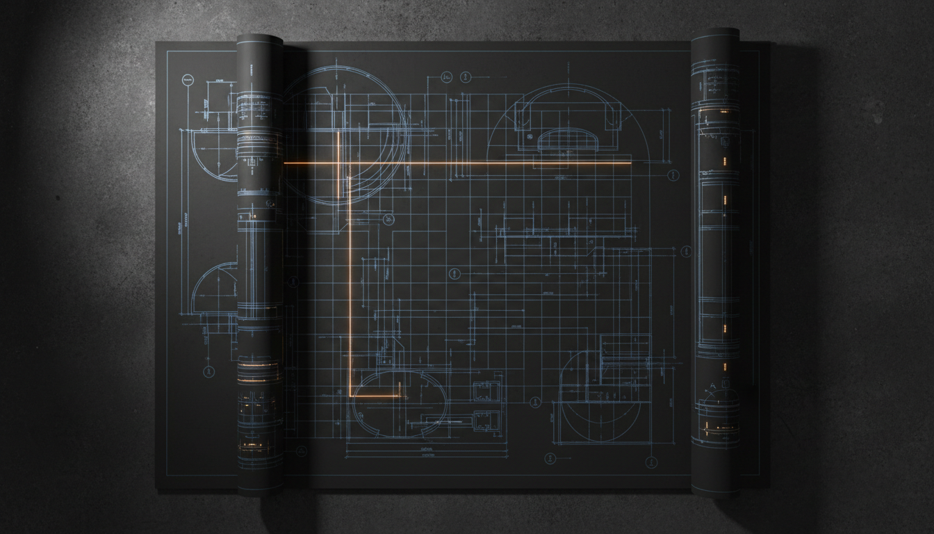 Architectural blueprints with precise technical drawings