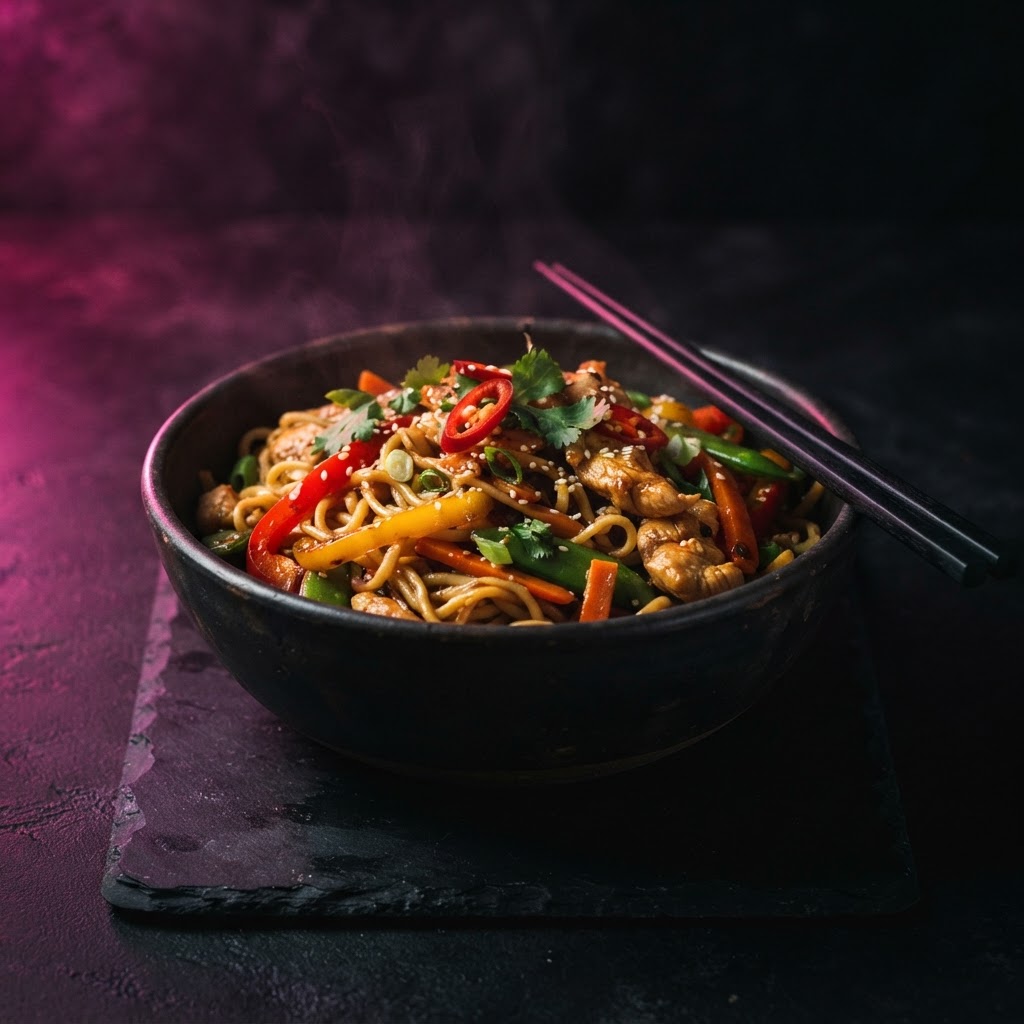 Kip-noodles uit de wok