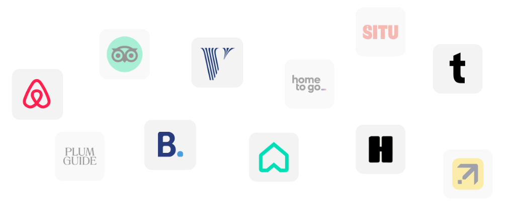 Booking platforms including Airbnb, Tripadvisor, Booking.com, VRBO, Plum Guide and more