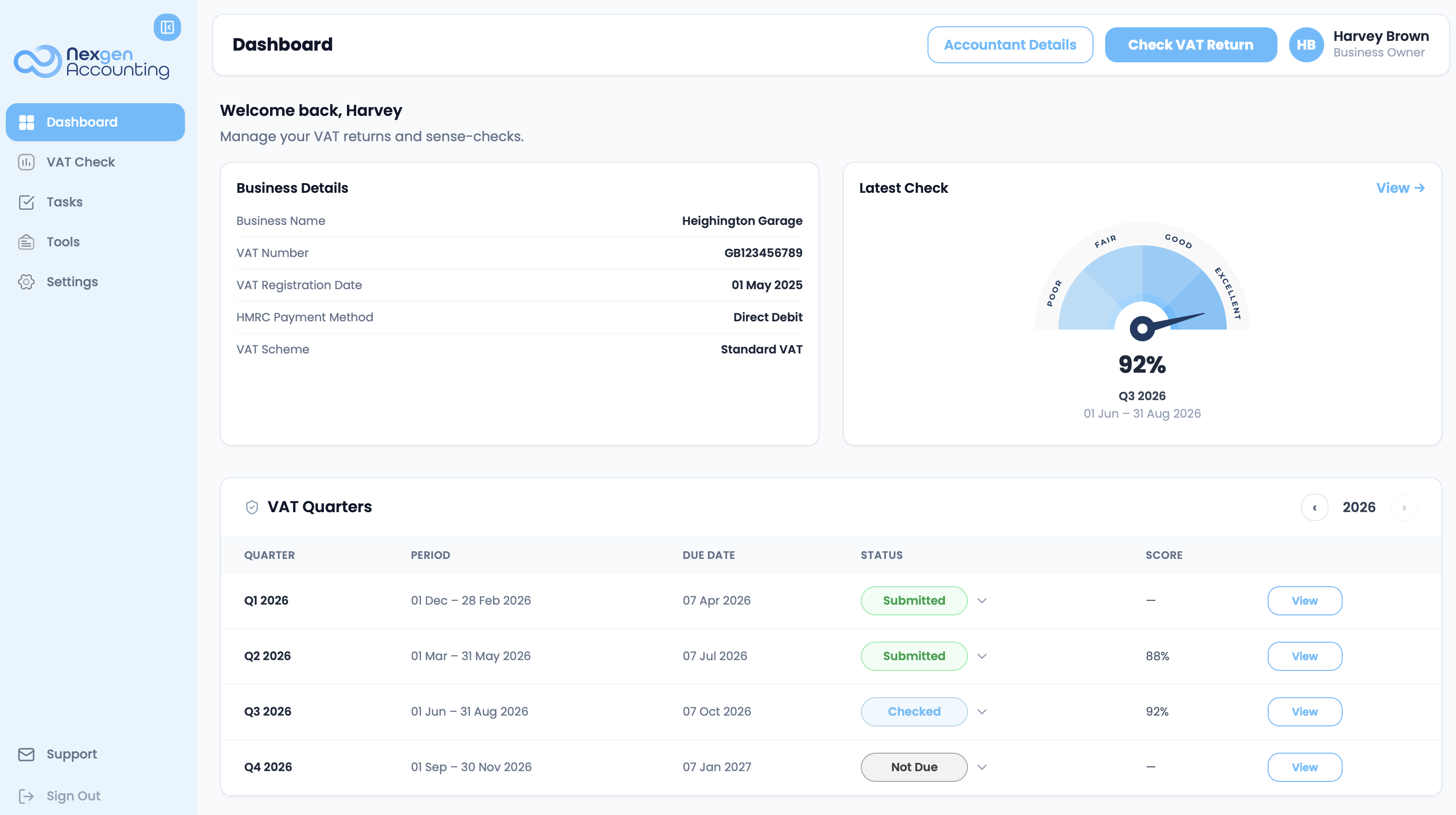 Business owner dashboard