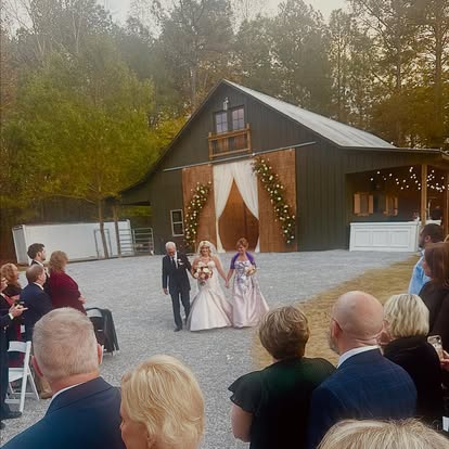 Barn exterior with winter florals