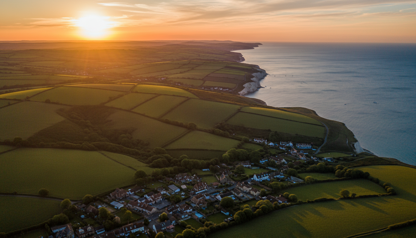 South of England service area - rolling countryside and coastline
