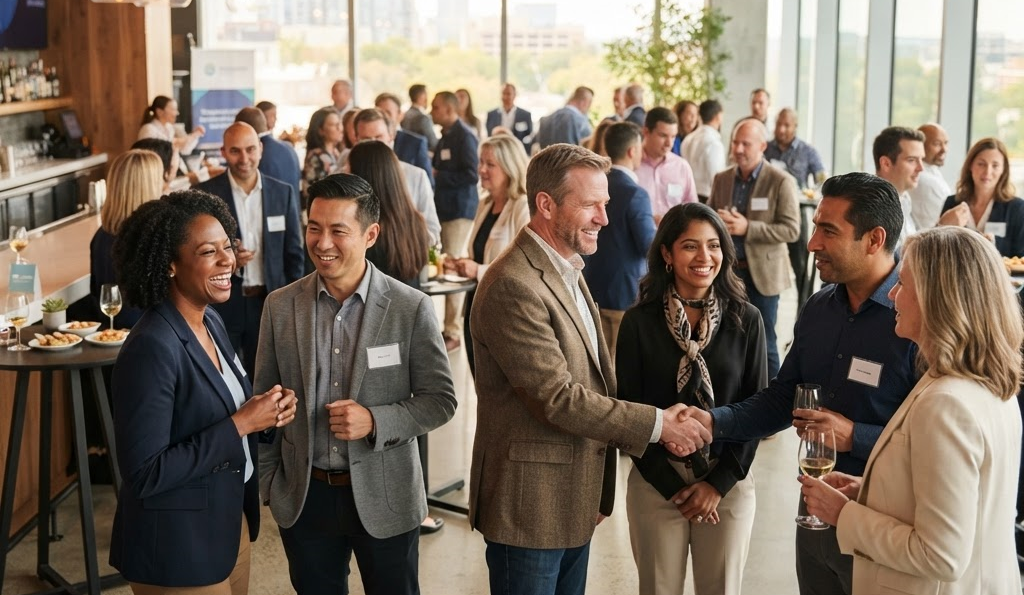 Local professionals connecting at a Commissioned Society networking event