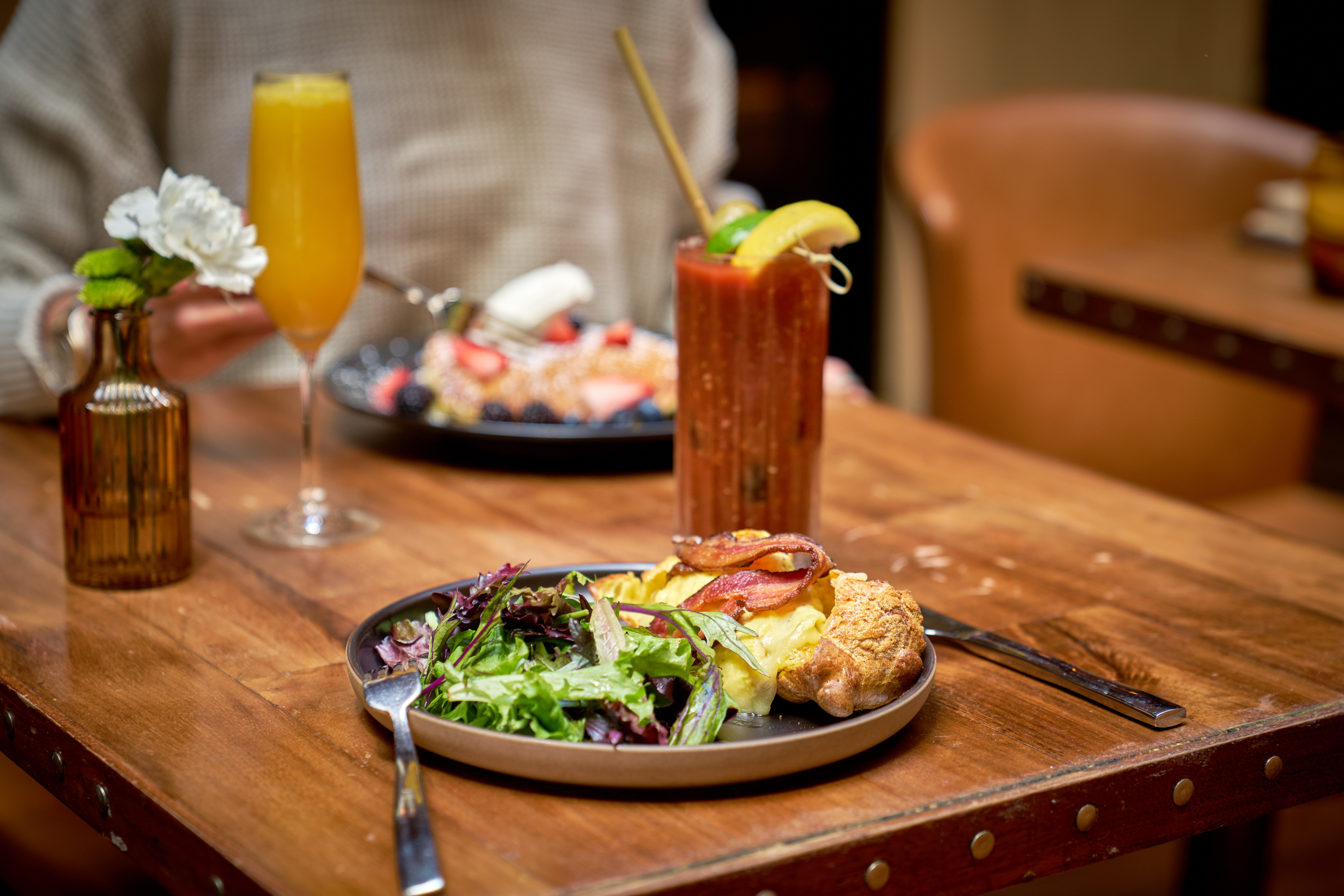 Plated seasonal dishes for a rehearsal dinner at Society Cafe in Greenwich Village
