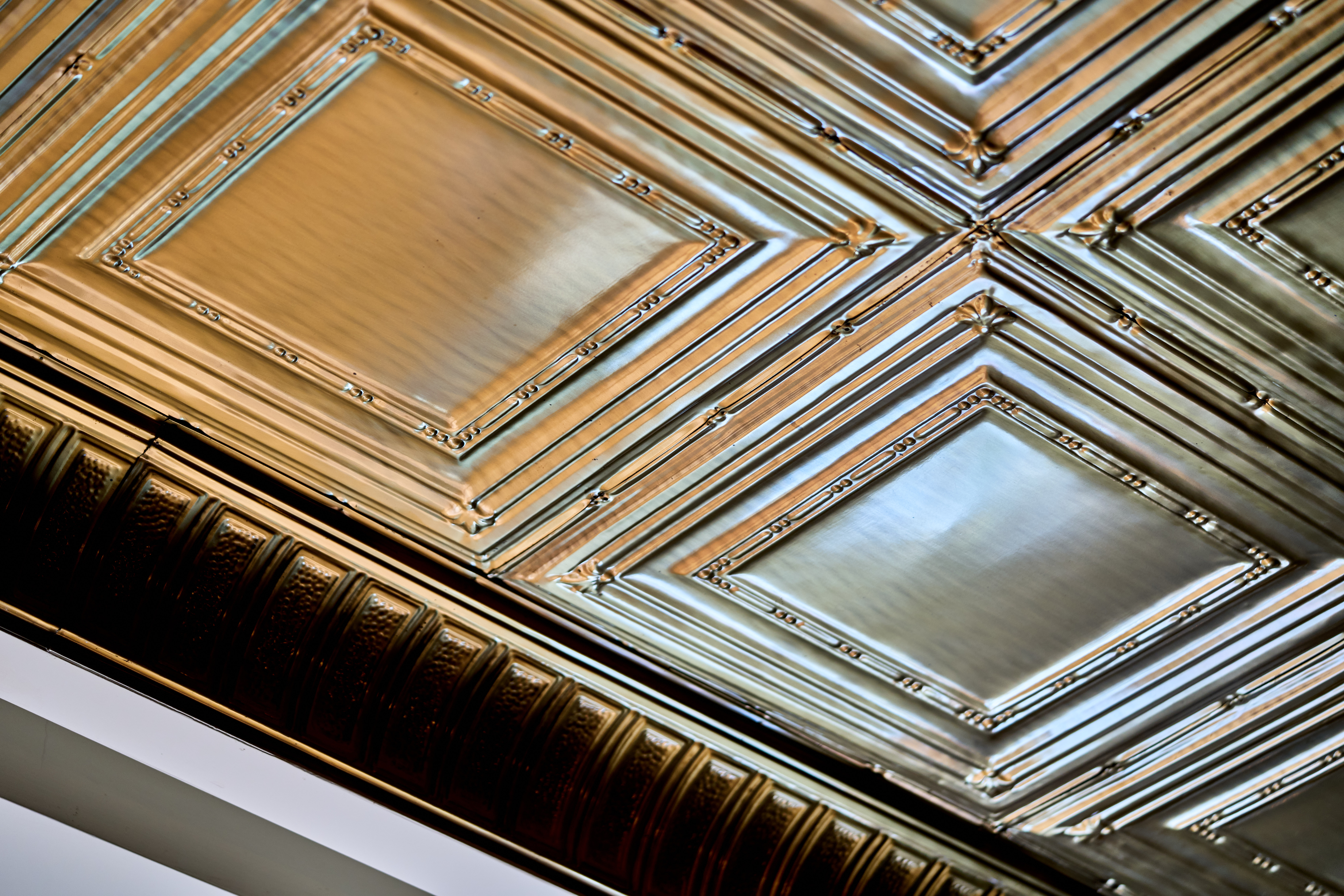 Art deco tin ceiling detail at Society Cafe wedding venue in NYC