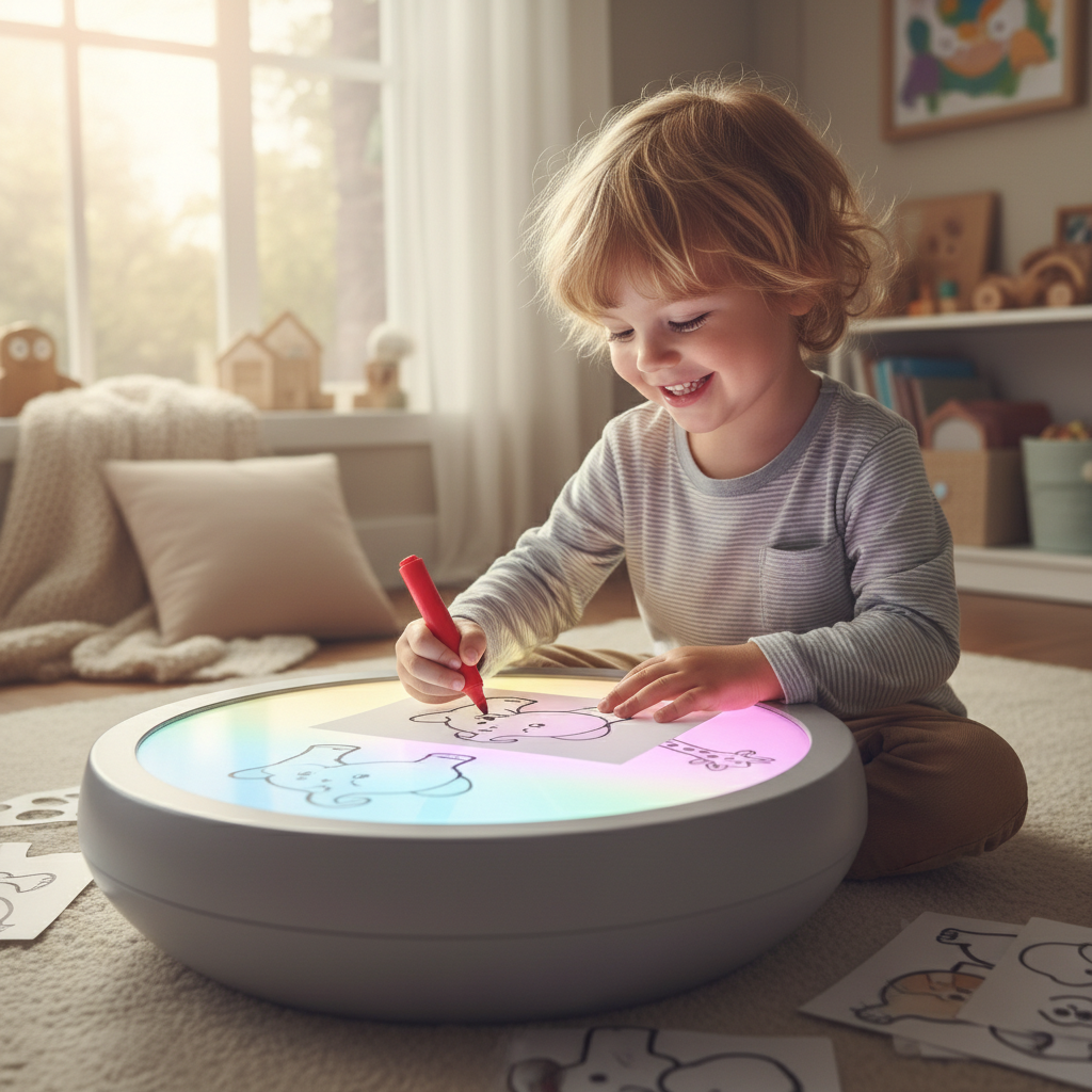 Child drawing at LED table