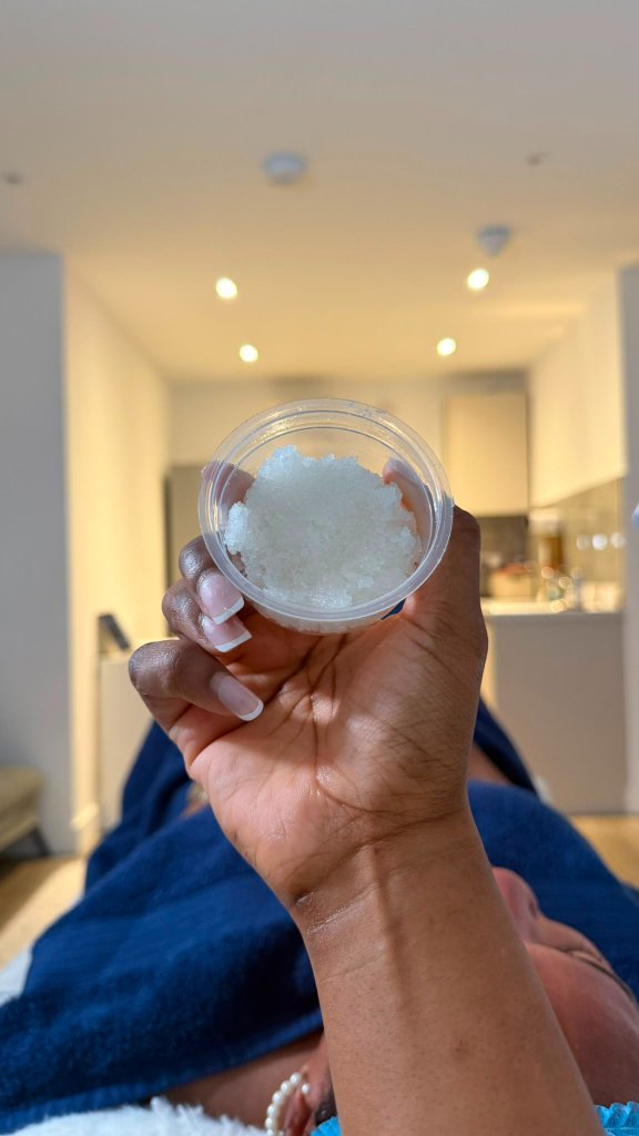 Exfoliating skin scrub prep.