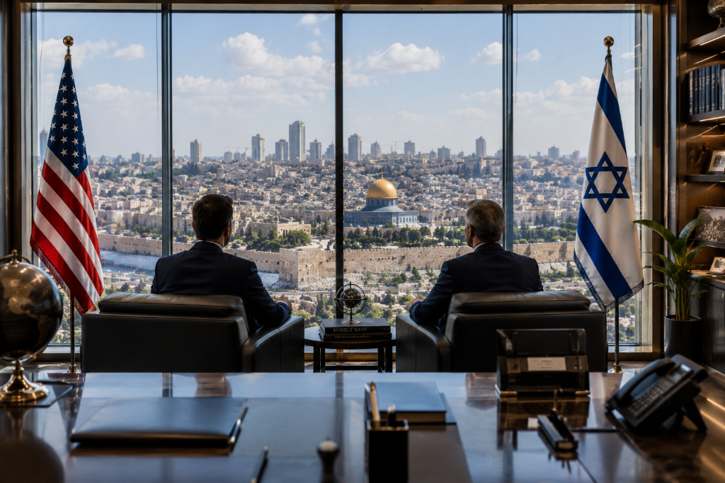 Executive boardroom with panoramic city skyline views