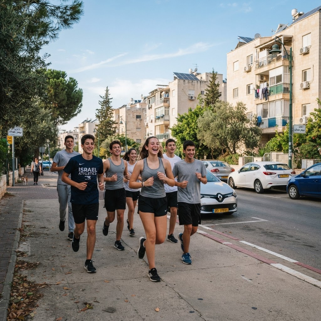 קבוצת נוער רצה יחד בשטח