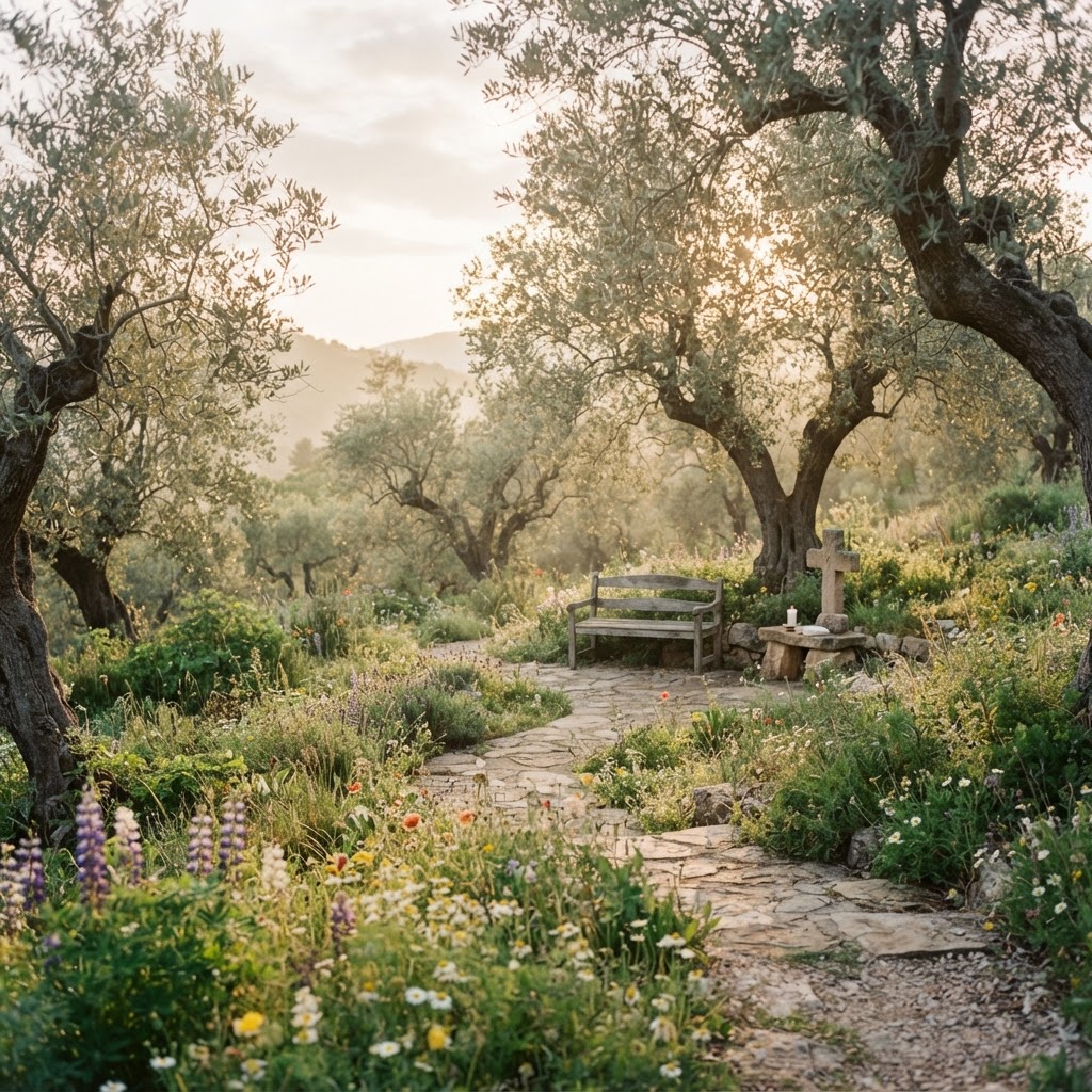 Peaceful garden at dawn