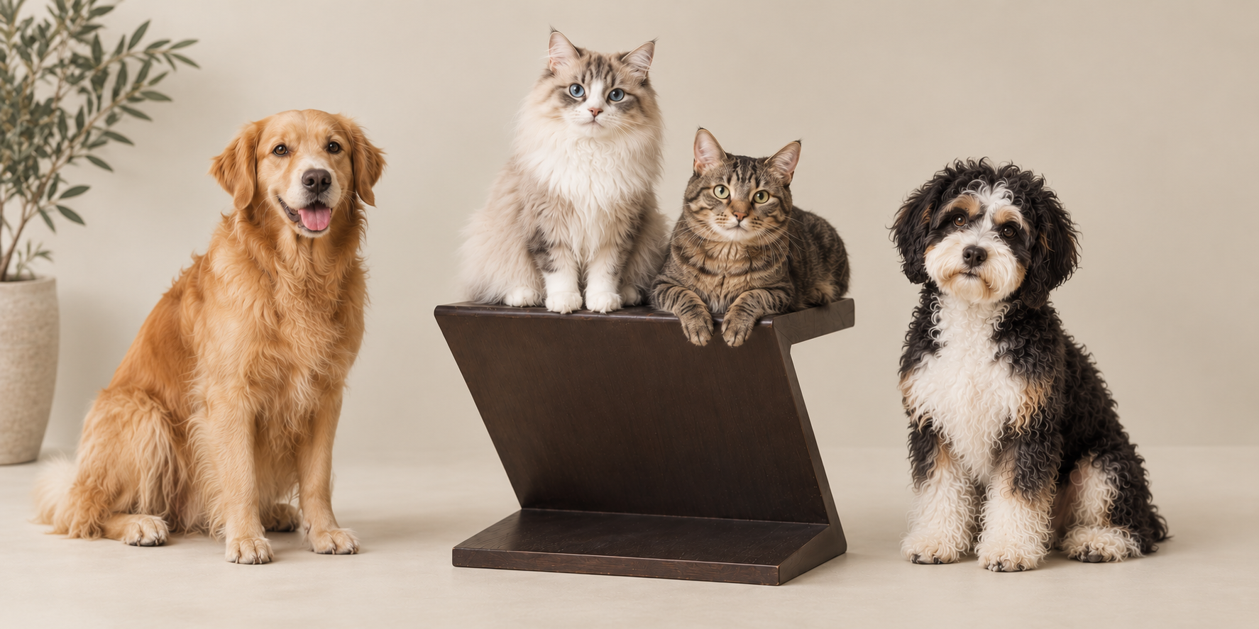 Cats and dogs in a studio