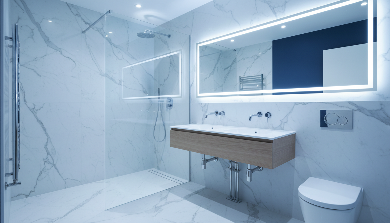 Pristine modern bathroom renovation by Hampstead Plumbing