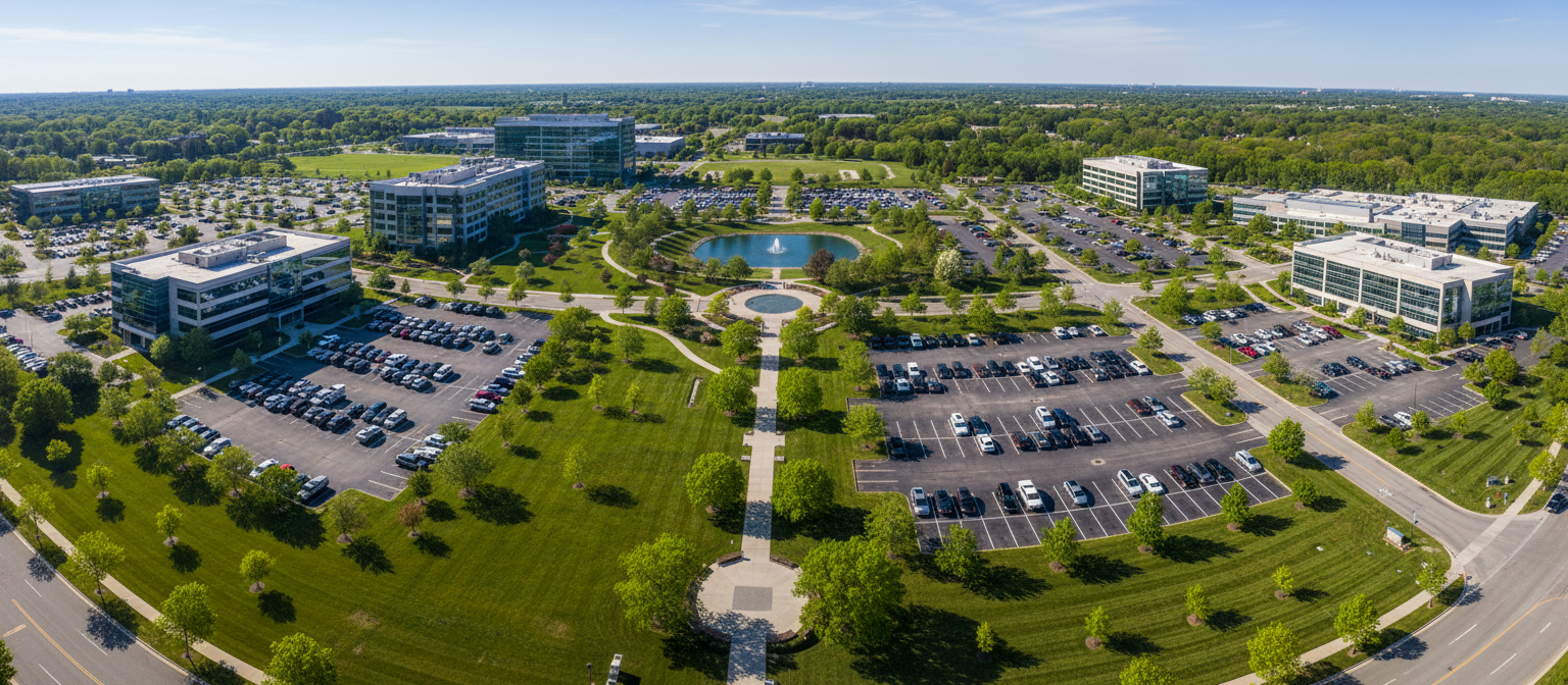 Aerial view of commercial property complex