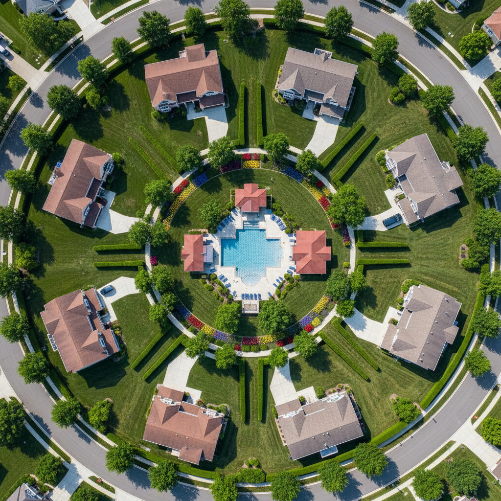 Lush commercial landscape in summer