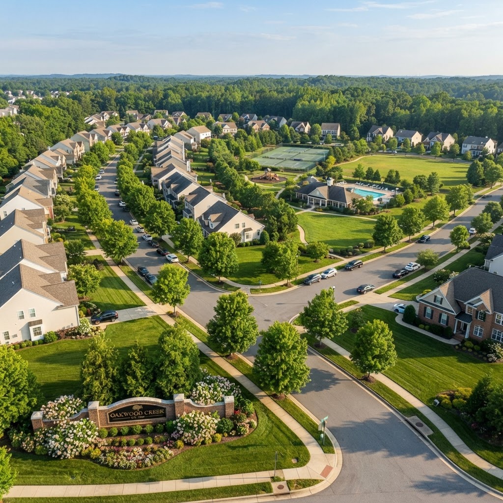 Lush commercial landscape in summer