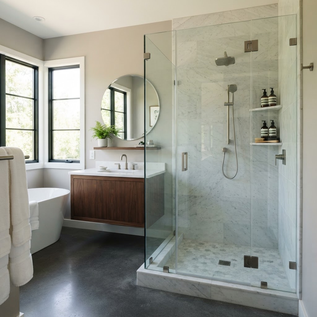 Frameless glass shower enclosure and custom glass services in Greater Vancouver