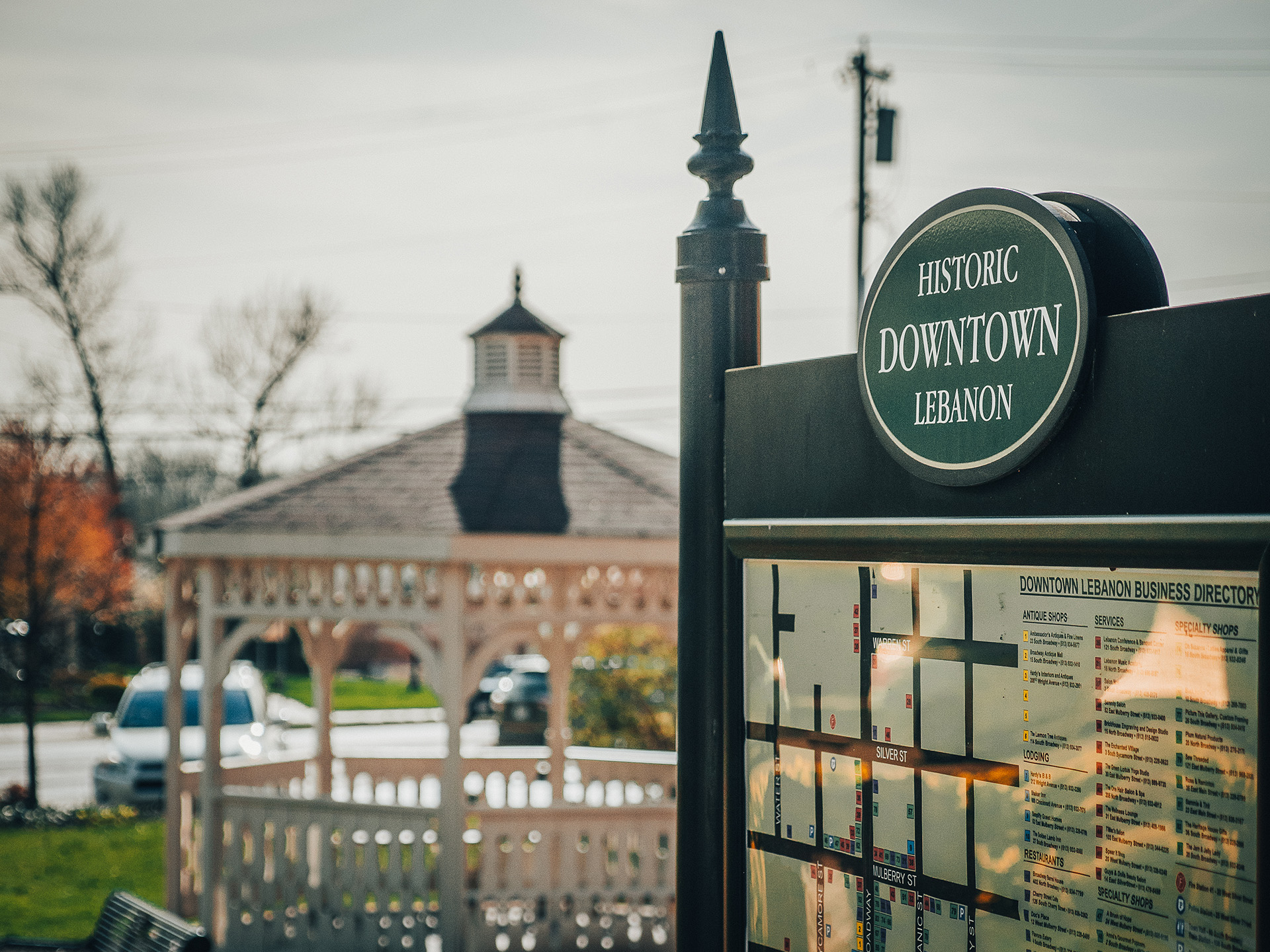 Historic Downtown Lebanon sign and gazebo