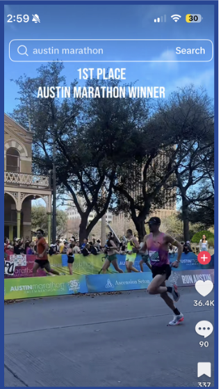 1st Place Austin Marathon winner finish