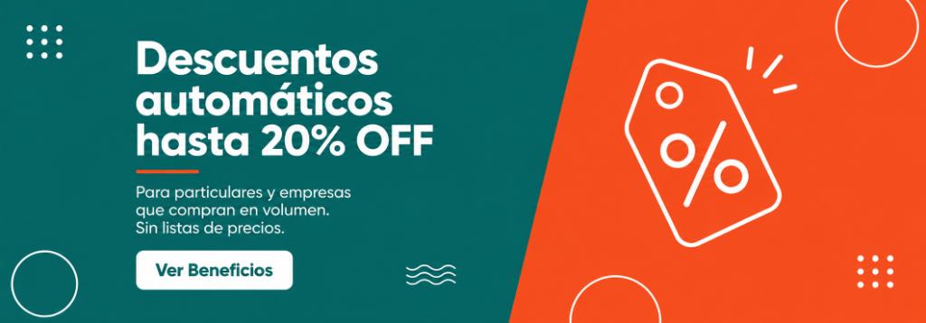 Descuentos automáticos hasta 20% OFF. Para particulares y empresas que compran en volumen. Sin listas de precios.