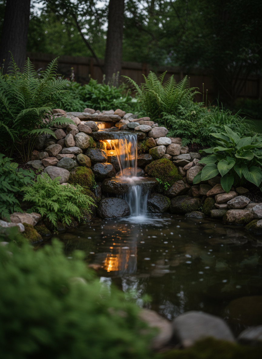 Serene backyard water feature