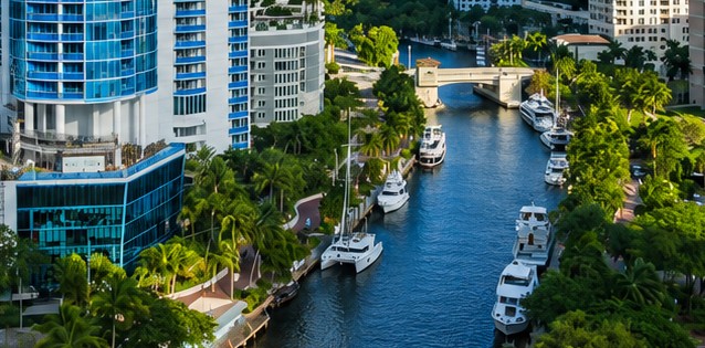 Aerial view of Axis Space building and New River waterfront