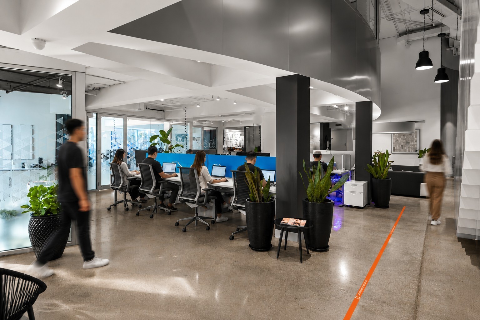 Coworking floor, light-filled, open plan