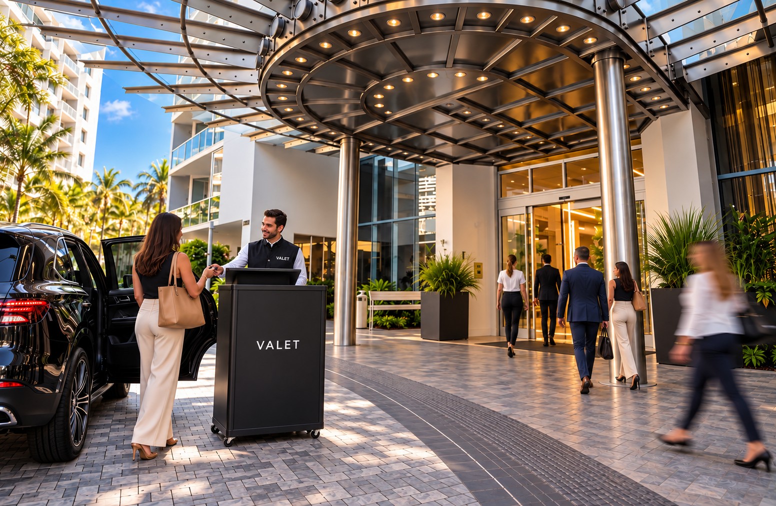 Valet entrance and arrival at the Las Olas River House