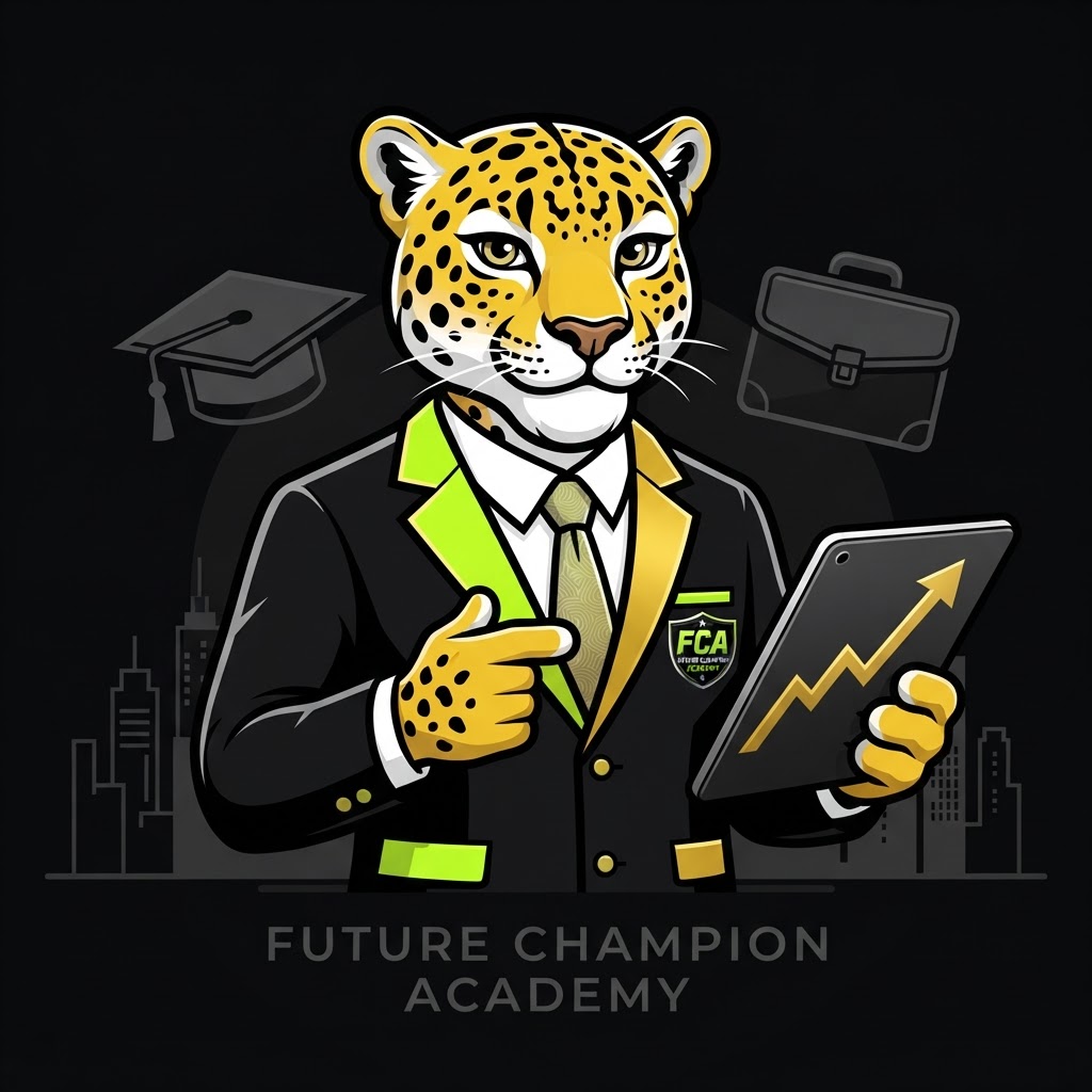 Future Leaders mascot — mature leopard with college and career imagery