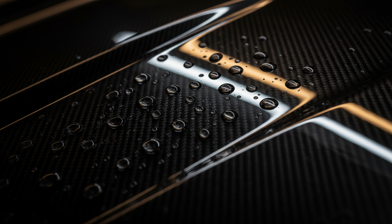 Ceramic coating water beads on carbon fiber
