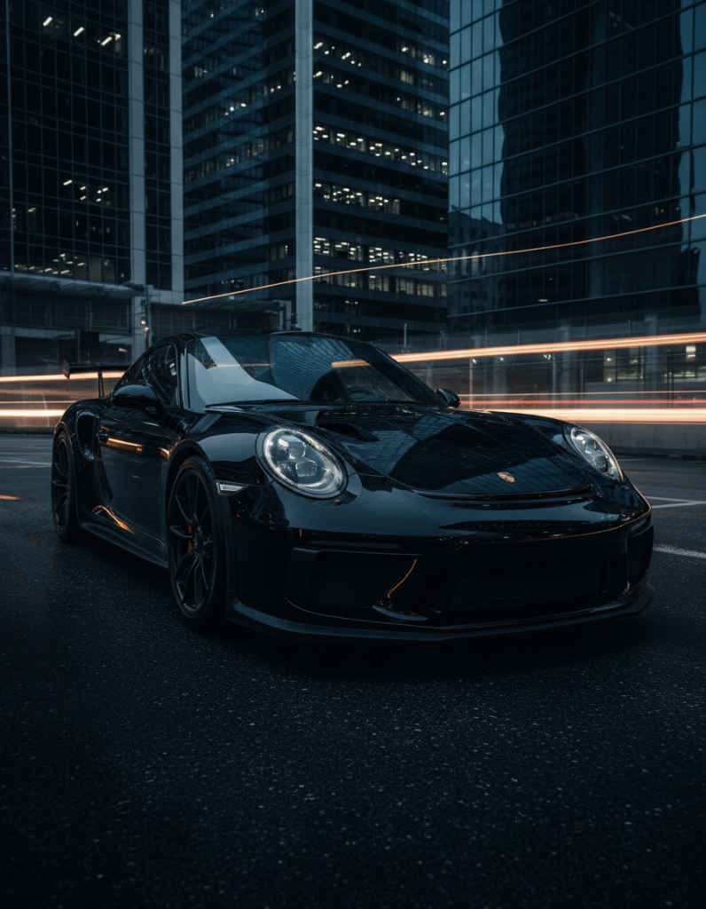 Porsche sports car at night