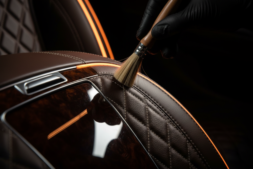 Premium leather interior detail with conditioning