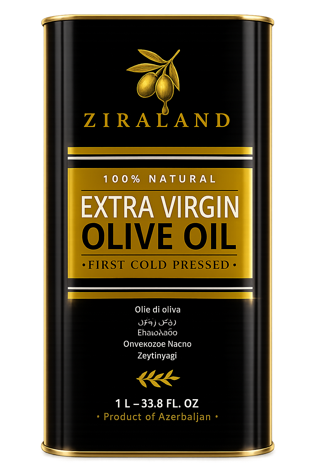 Ziraland Extra Virgin Olive Oil premium black and gold tin, 100% natural, first cold pressed
