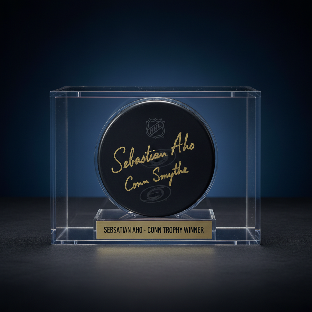 Sebastian Aho Signed Conn Smythe Puck