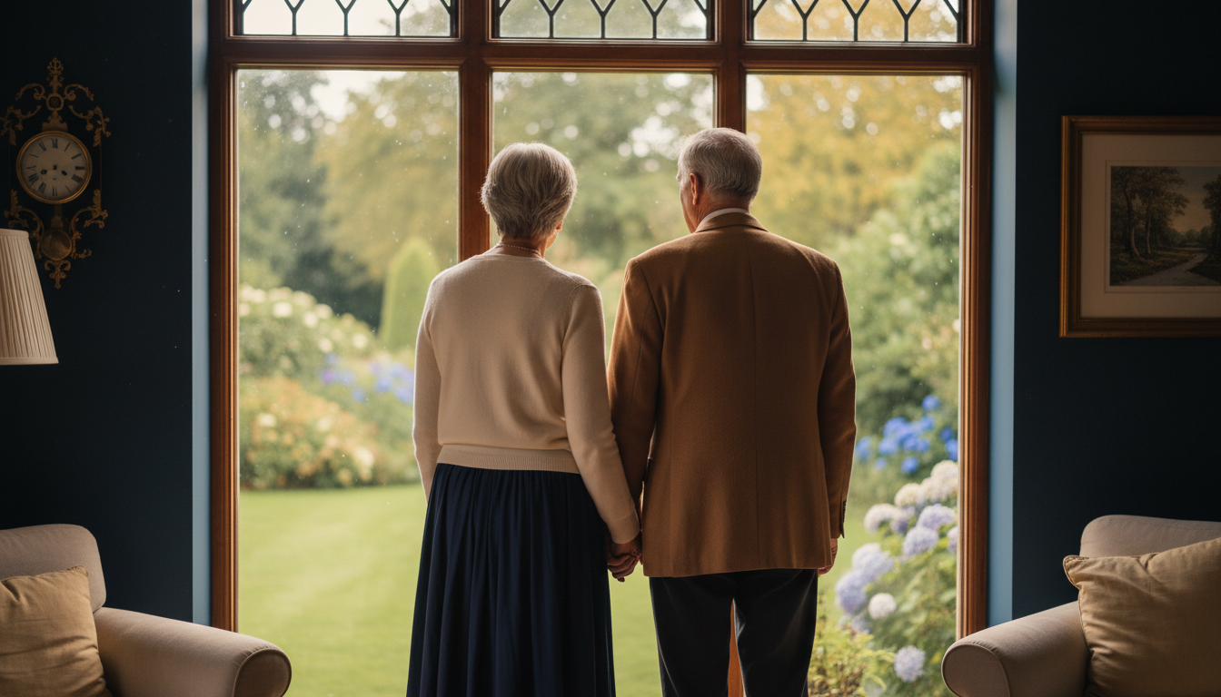 A couple looking peacefully out a window together