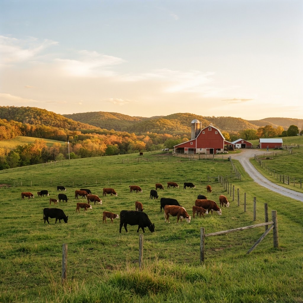 Cattle grazing on an Ozarks farm