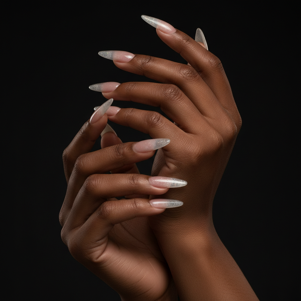 Perfectly sculpted translucent nail extension with surgical lighting