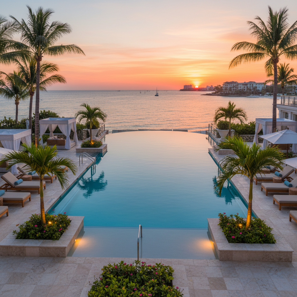 Infinity edge pool overlooking coastline β Orlando area