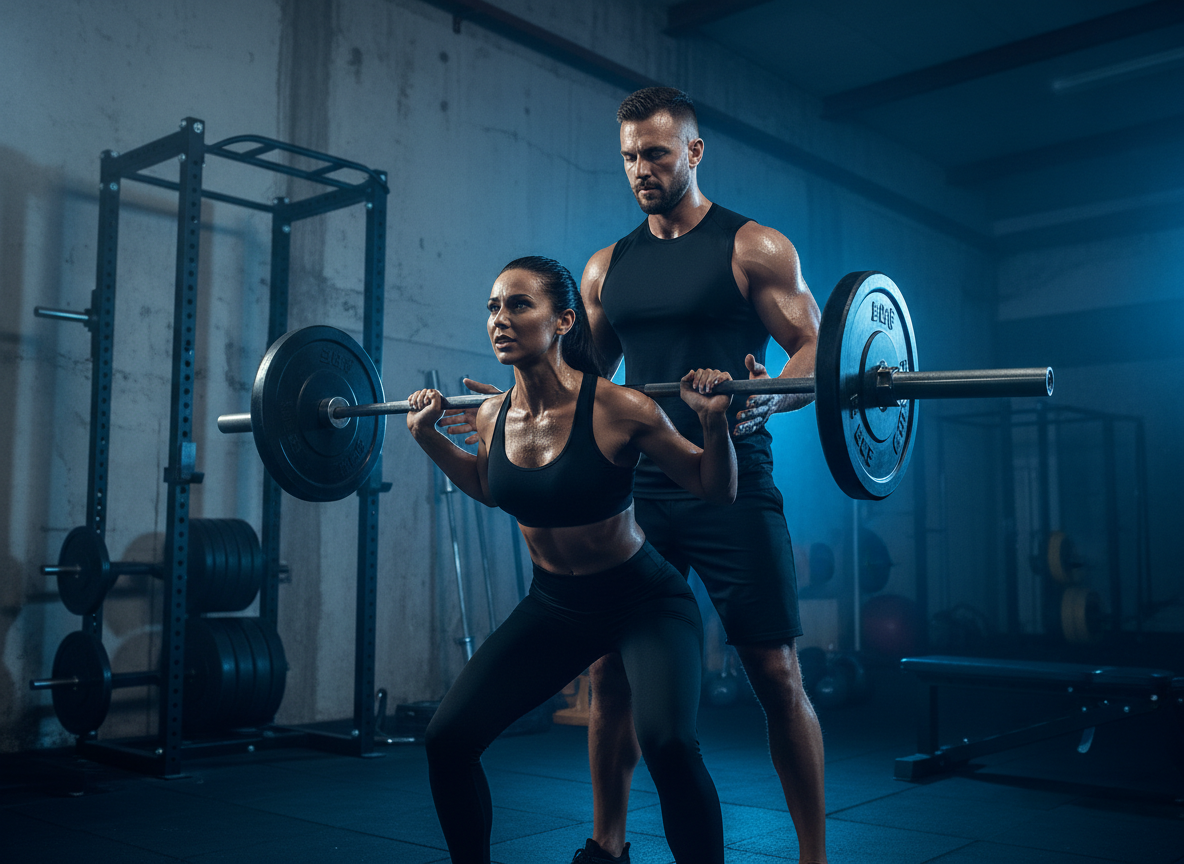 In-person training in dark industrial gym