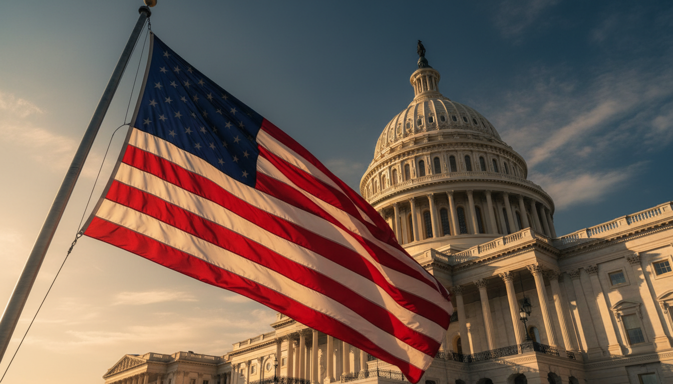 Government Capitol building with American flag
