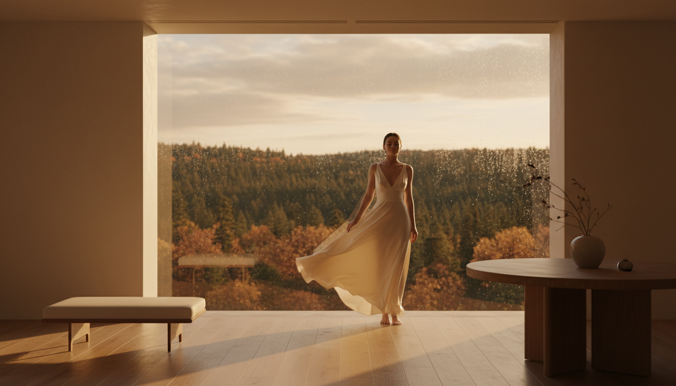 A serene woman in golden hour light, embodying inner peace and strength